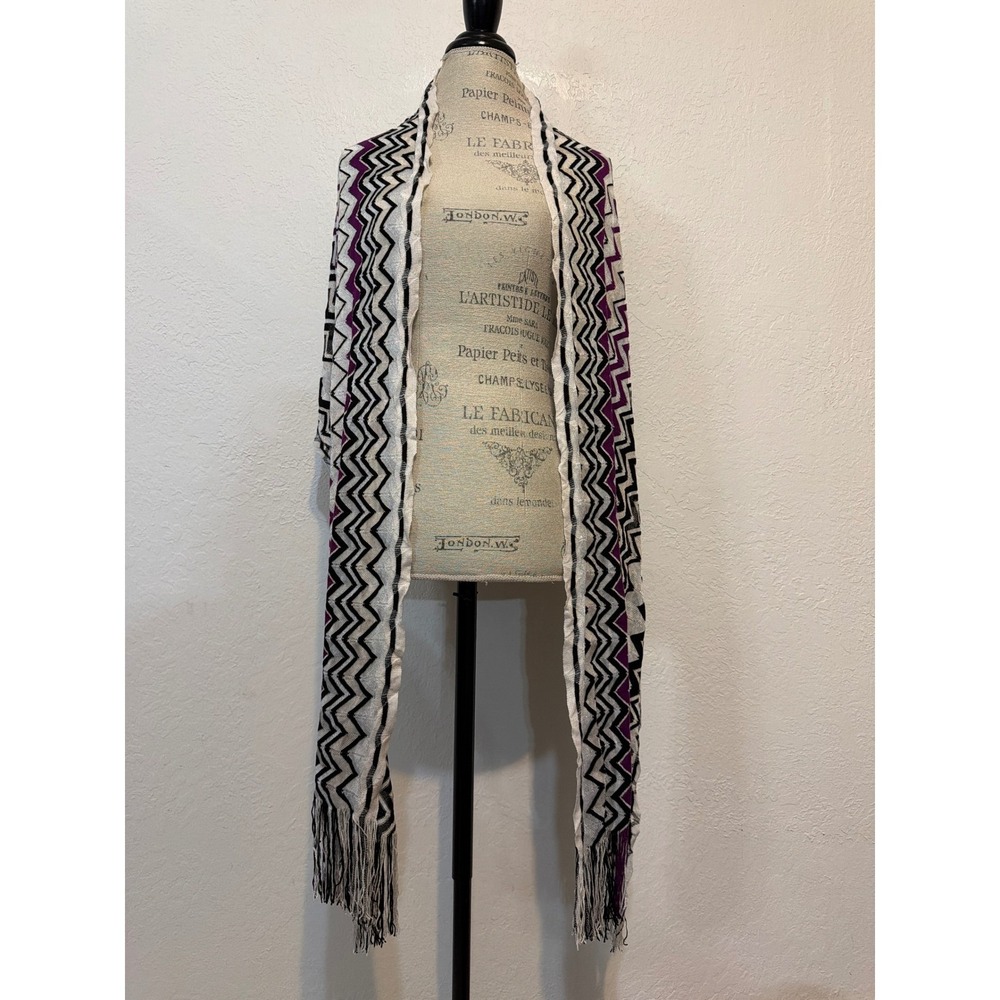 White House Black Market Chevron Knit‎ Scarf Purple Black White Metallic New NWT